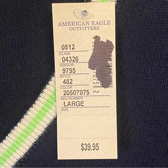 NWT American Eagle Outfitters V Neck Sweater cotton size Large navy Preppy - Picture 3 of 10